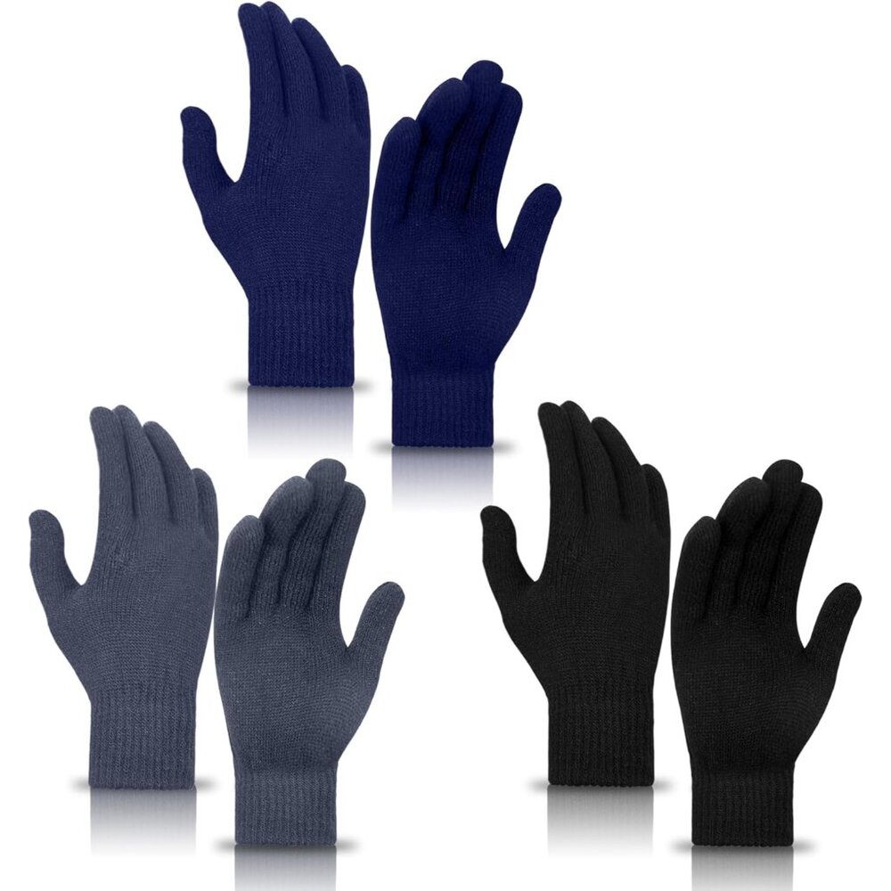 3 Pairs Winter Magic Gloves For Adult Men Women Warm Stretchy Knit Black Gloves